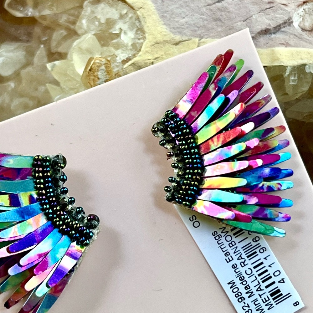 🌺🎉HP🎉🌺 NWT Mignonne Gavigan Mini Madeline Earrings Metallic Rainbow - Picture 6 of 16